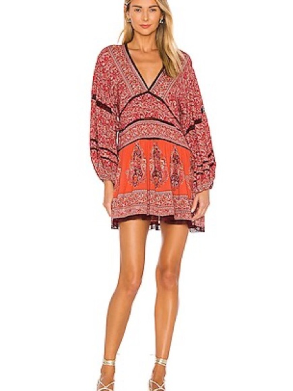 Free People Luna Scarf Paisley Print Boho V-Neck Tunic Mini Dress - Picture 6 of 6
